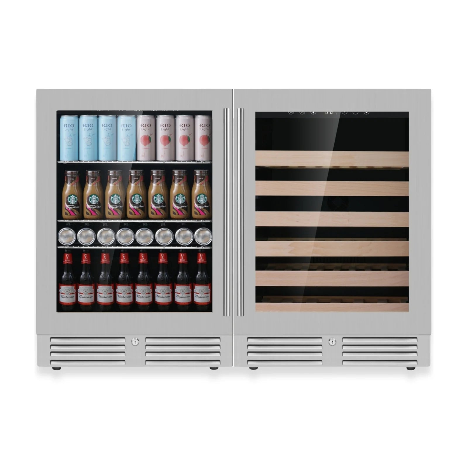 KingsBottle Ultimate Under-Bench Wine & Beverage Refrigerator Combo with Low-E Glass Door KBU145BW2-FG