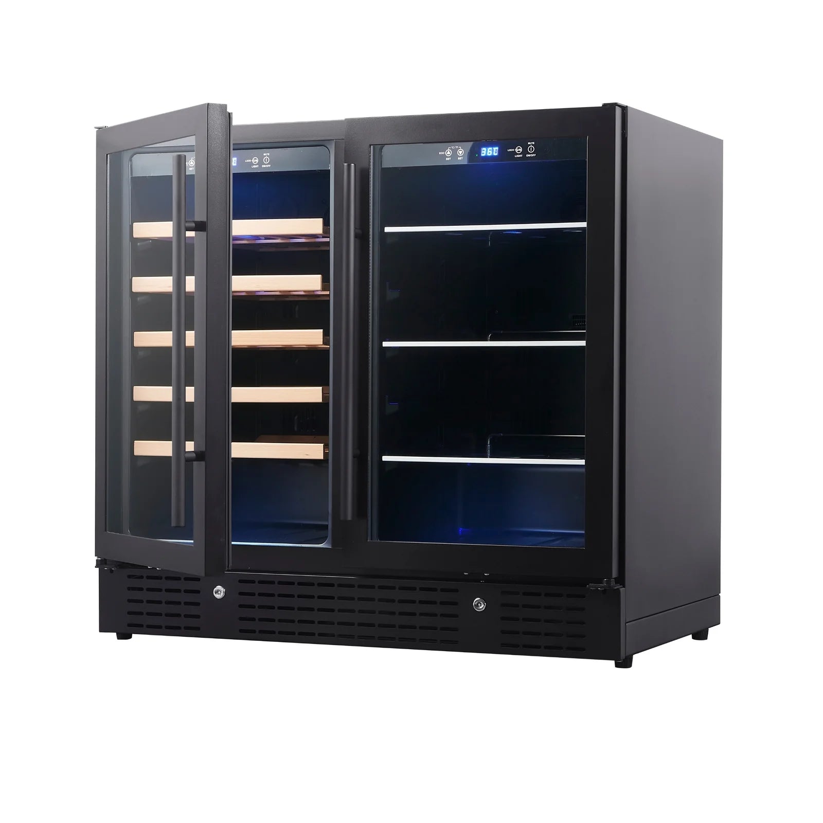 KingBottle 36-inch Beer and Wine Cooler Combination with Low-E Glass Door KBU190BW-BLK