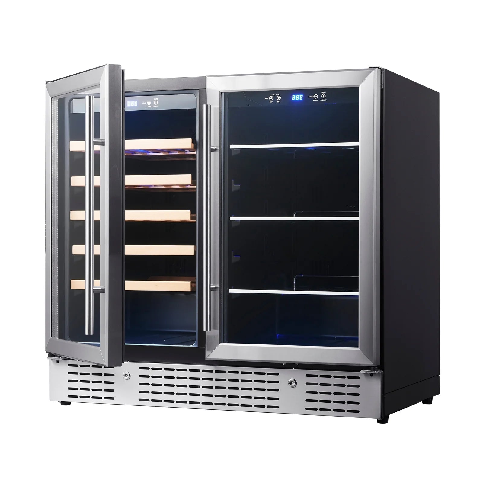 KingBottle 36-inch Beer and Wine Cooler Combination with Low-E Glass Door KBU190BW-BLK