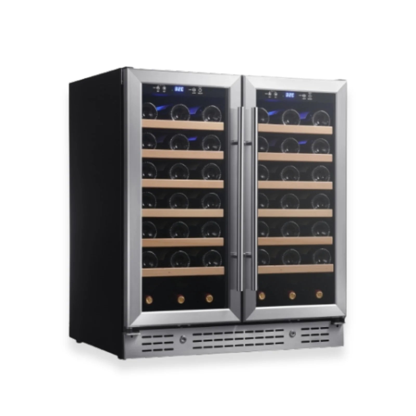 KingsBottle 36" Under Bench Dual-Zone Wine Cooler with Low-E Glass Door KBU190W2-BLK