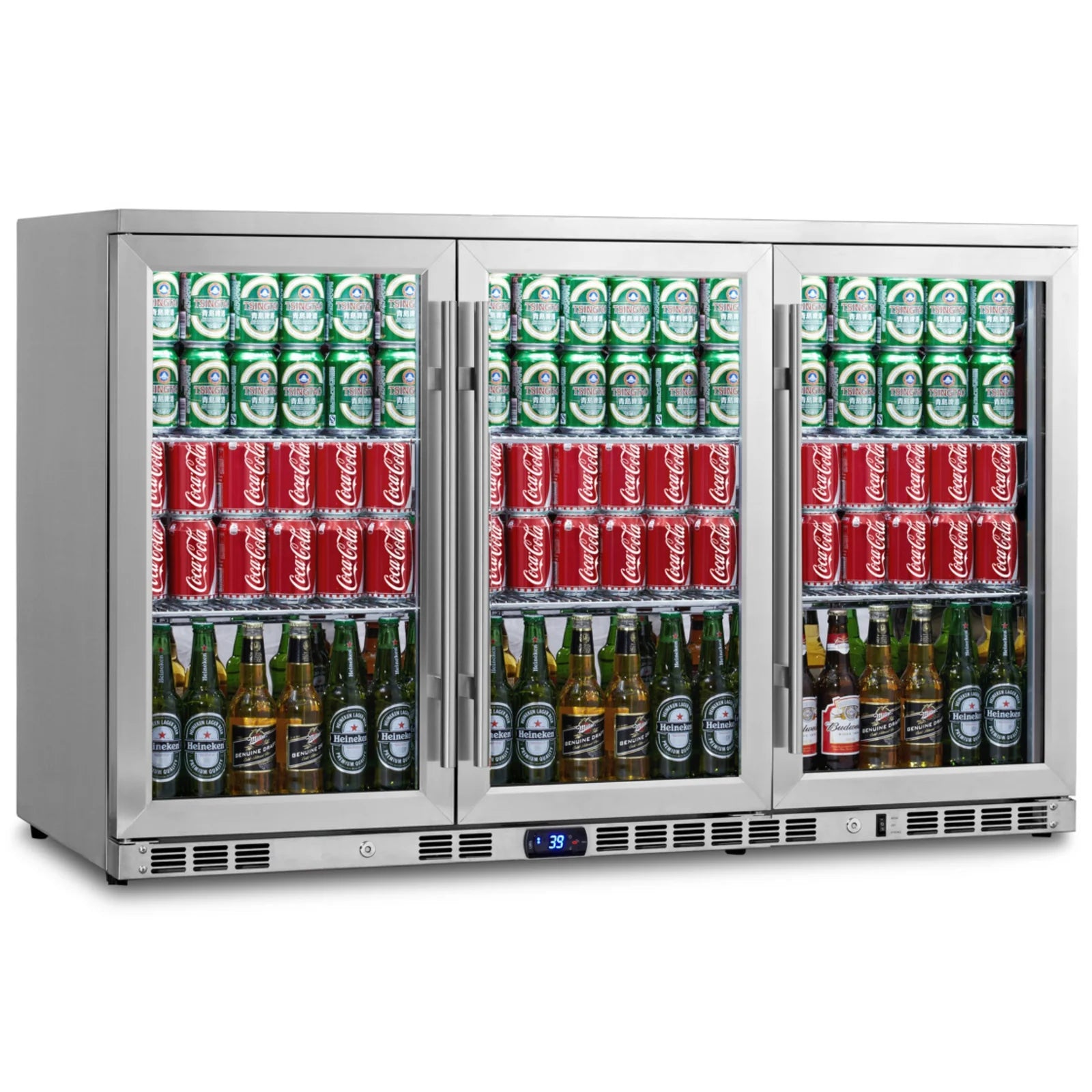 KingsBottle 53 Inch Heating Glass 3 Door Large Beverage Refrigerator KBU328M