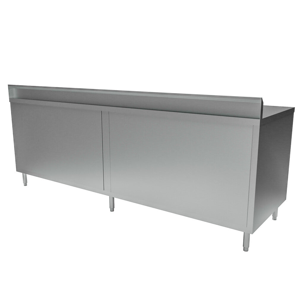 BK Resources CSTR5-30120HL 30" x 120" Stainless Steel Cabinet Base Chef Table 5" Backsplash Hinged Door withLocks