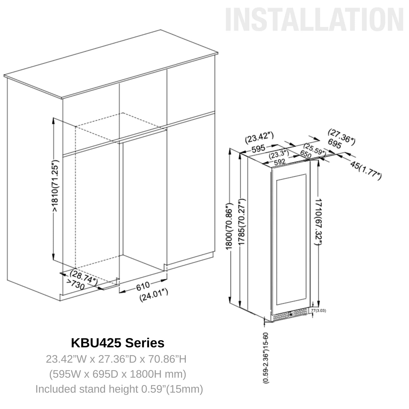 KingsBottle Tall Dual Zone Upright Wine Cooler | Low-E Glass & Silent Cooling KBU425DX-FG RHH