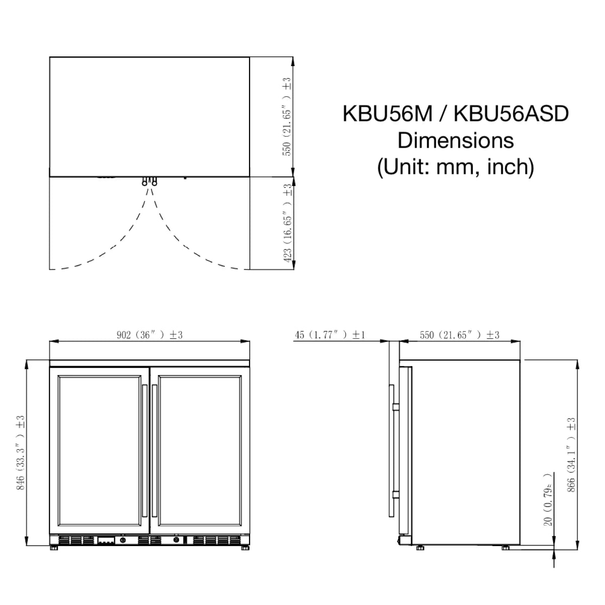 KingsBottle 36 Inch Outdoor Beverage Refrigerator 2 Door For Home KBU56ASD