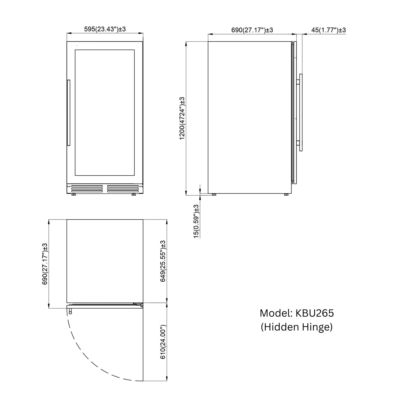 KingsBottle 47-Inch Tall Dual Zone Wine Cooler with Low-E Glass Door KBU265DX-FG RHH
