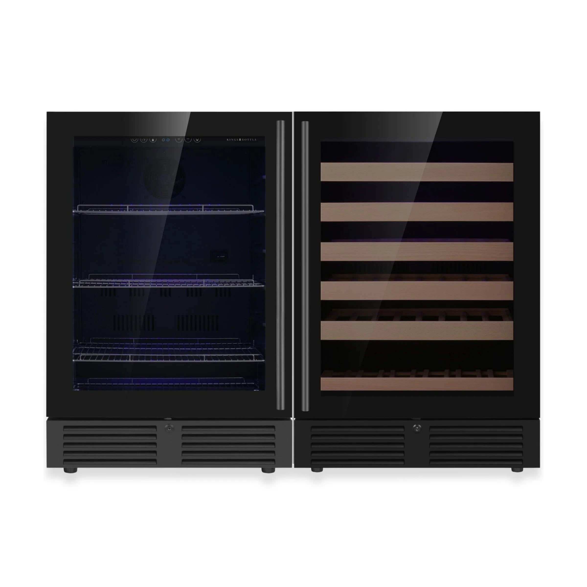 KingsBottle Ultimate Under-Bench Wine & Beverage Refrigerator Combo with Low-E Glass Door KBU145BW2-FG