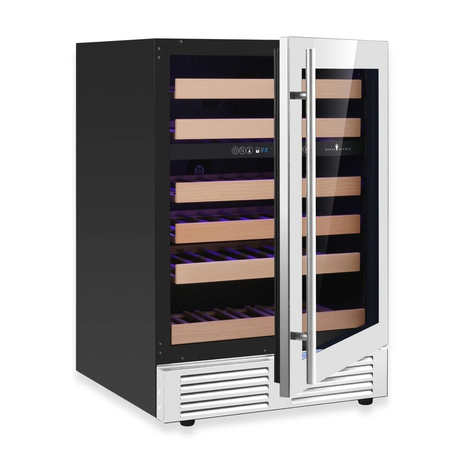 KingsBottle 24-Inch Under-Counter Dual Zone Wine Cooler with Low-E Glass Door KBU145DX-FG RHH