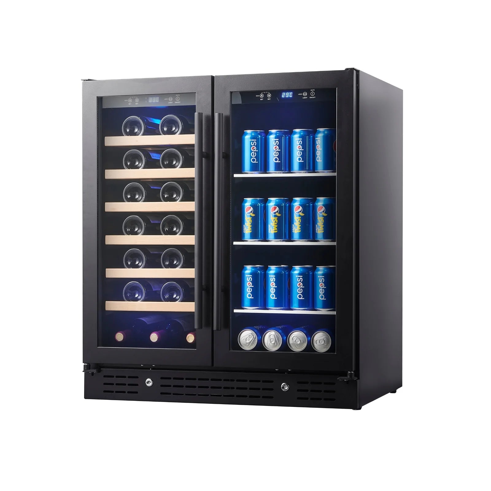 KingsBottle 30-inch Combination Beer and Wine Cooler with Low-E Glass Door KBU165BW-BLK