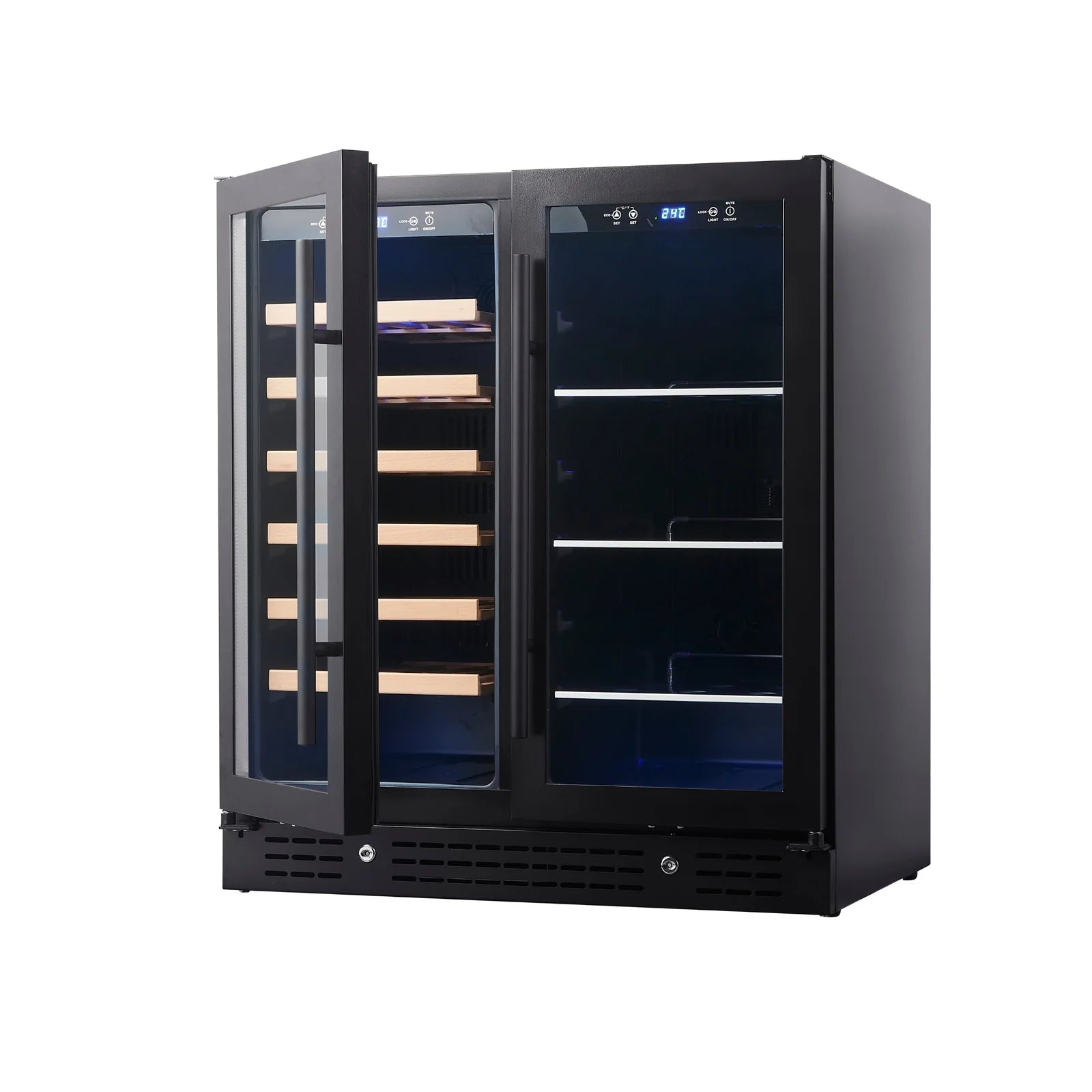 KingsBottle 30-inch Combination Beer and Wine Cooler with Low-E Glass Door KBU165BW-BLK