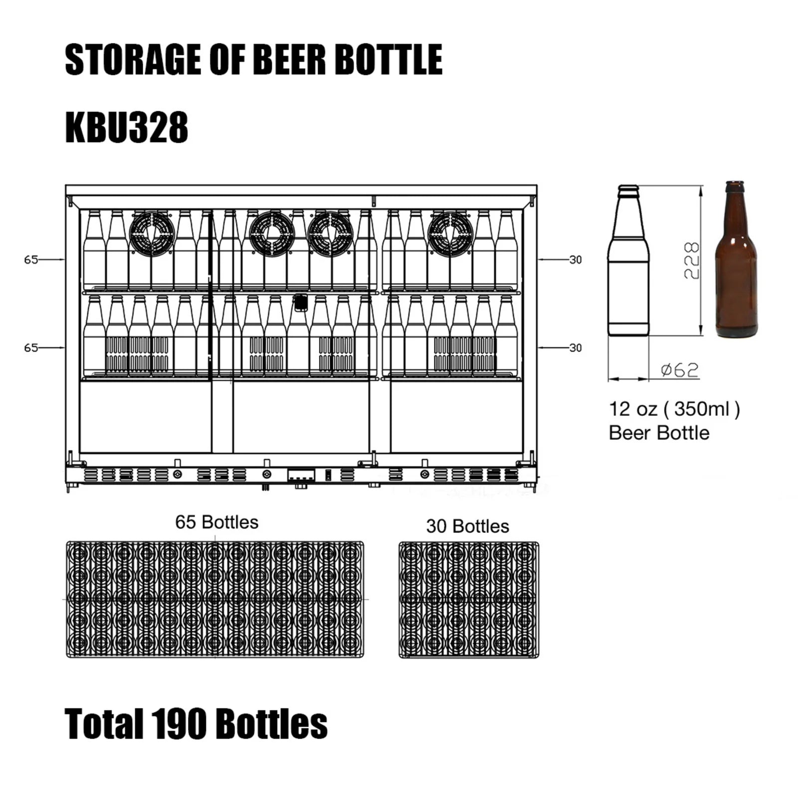 KingsBottle 53 Inch Solid 3-Door Outdoor Beverage Drinks Cooler KBU328ASD