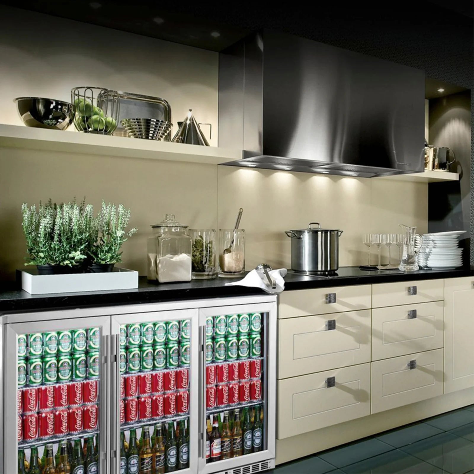 KingsBottle 53 Inch Heating Glass 3 Door Large Beverage Refrigerator KBU328M