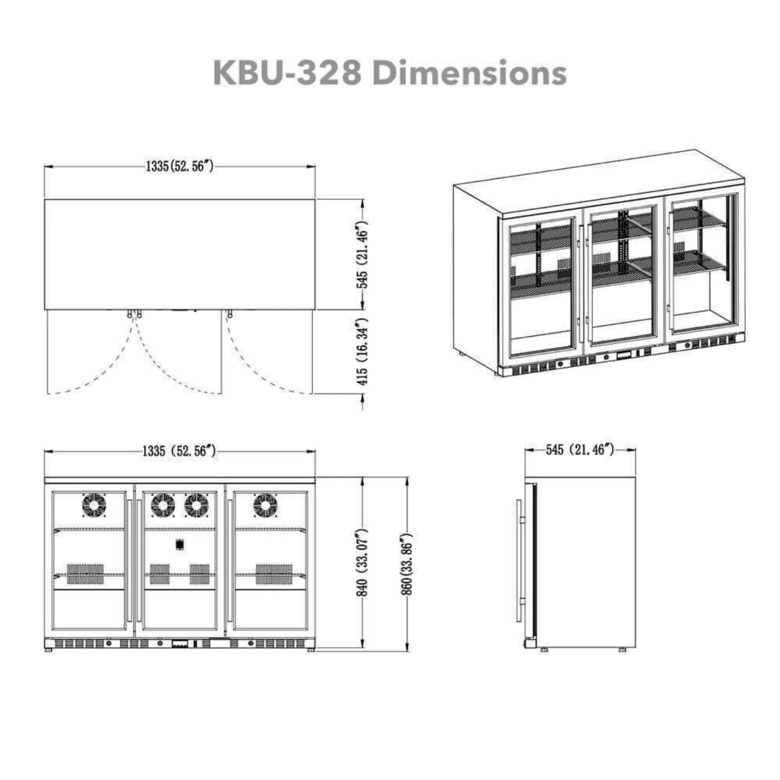 KingsBottle 53 Inch Heating Glass 3 Door Large Beverage Refrigerator KBU328M