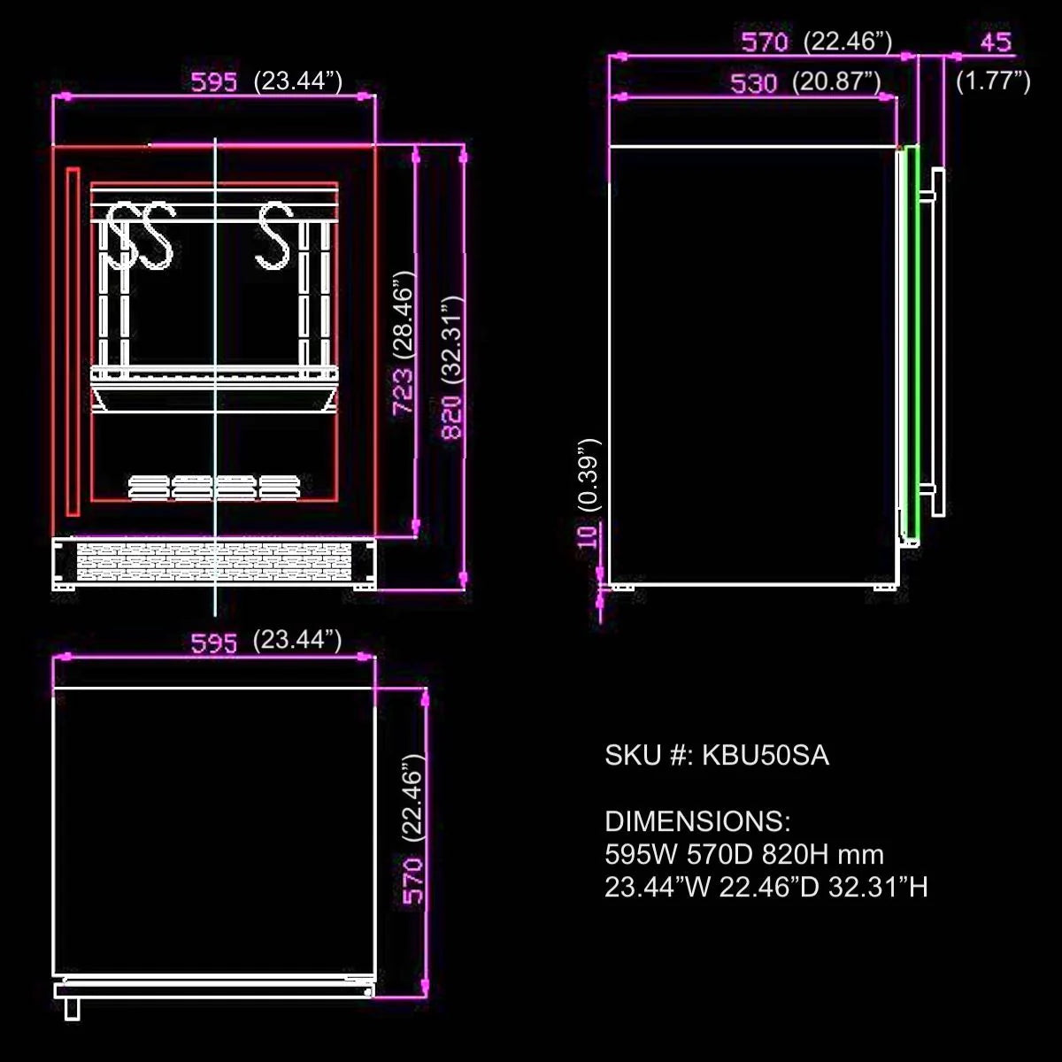 KingsBottle 24″ Glass‑Door Meat Aging Fridge (Compact)KBU50SA-SS RHH