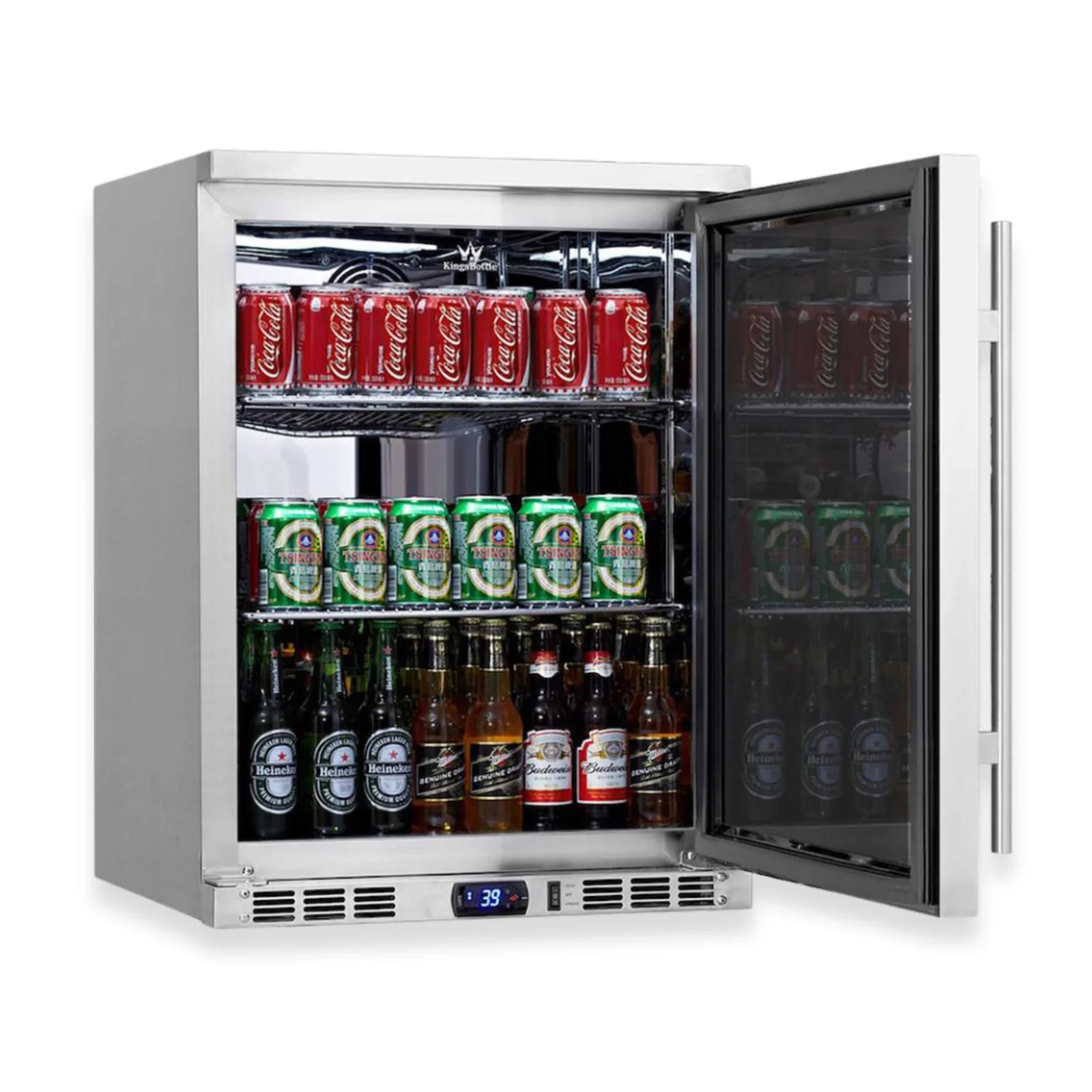 KingsBottle 24-Inch Outdoor Beverage Refrigerator with Solid Stainless Steel Door KBU55ASD LHH