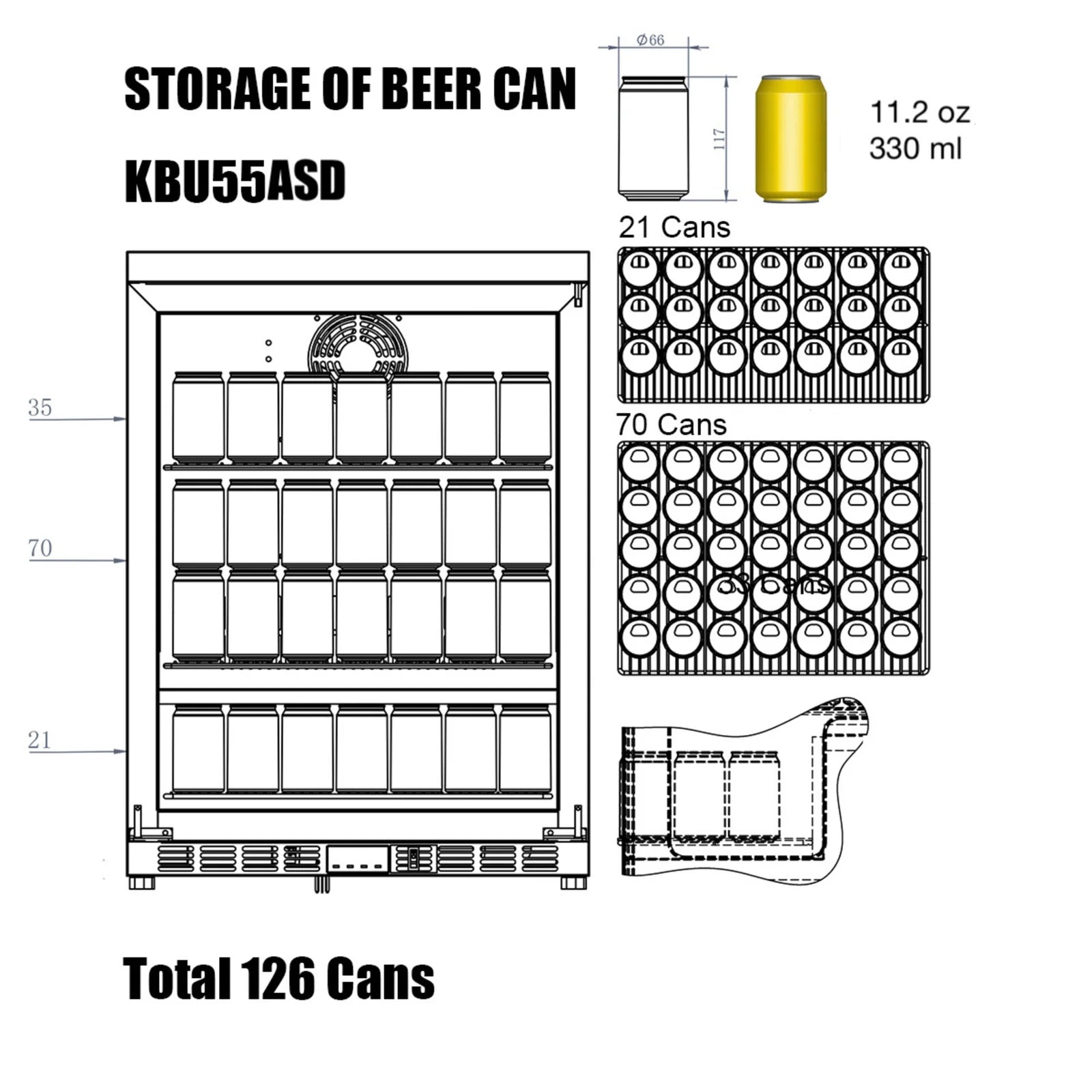 KingsBottle 24-Inch Outdoor Beverage Refrigerator with Solid Stainless Steel Door KBU55ASD LHH
