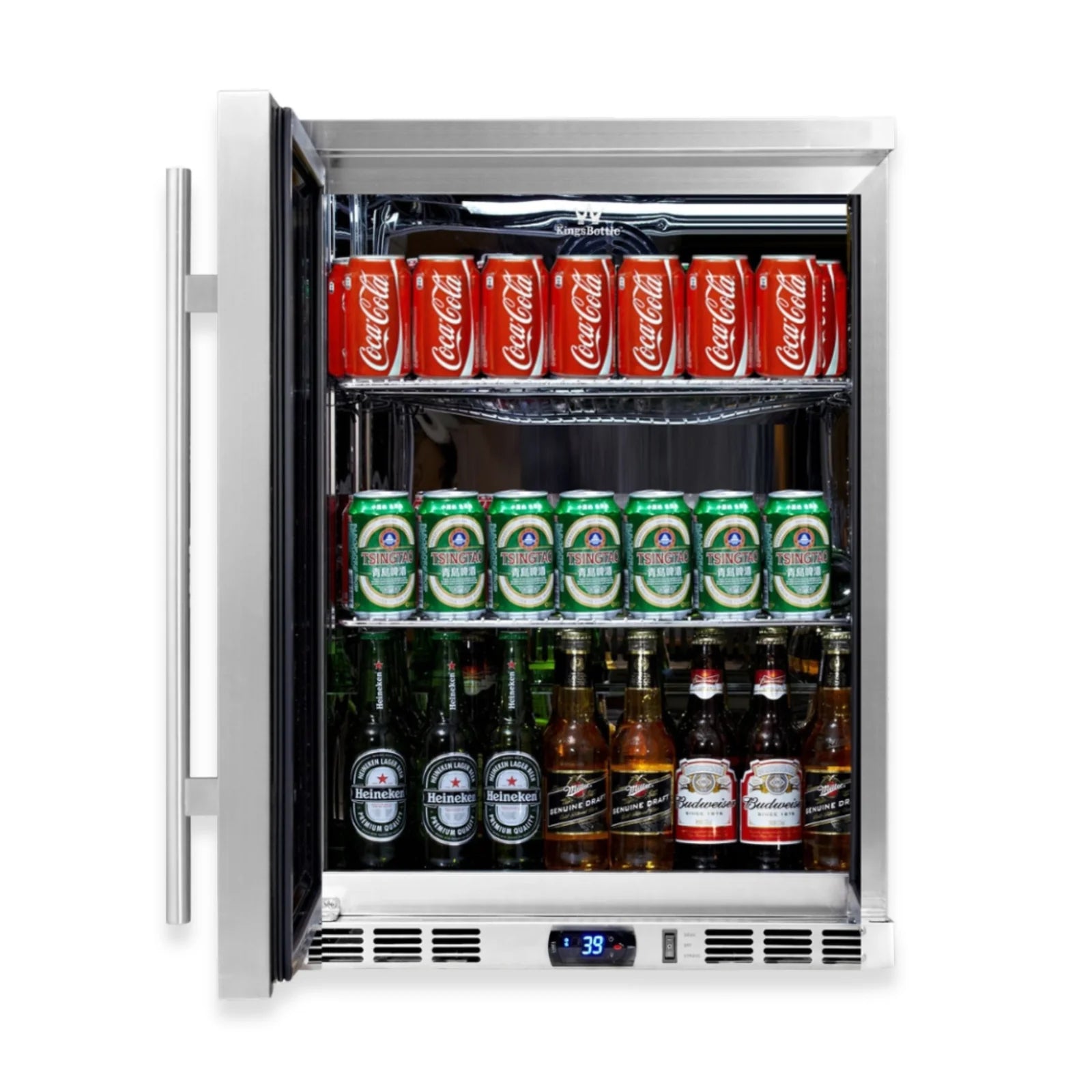 KingsBottle 24 Inch Undercounter Beverage Cooler with Heating Glass Door KBU55M LHH