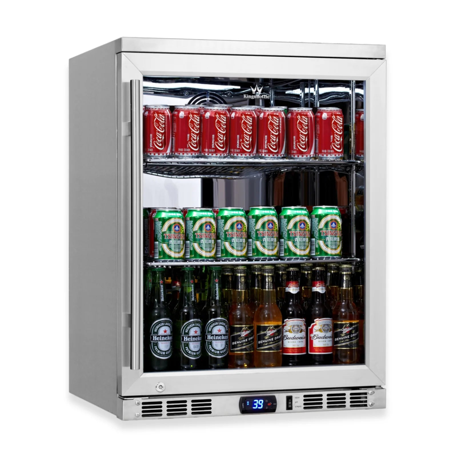 KingsBottle 24 Inch Undercounter Beverage Cooler with Heating Glass Door KBU55M LHH