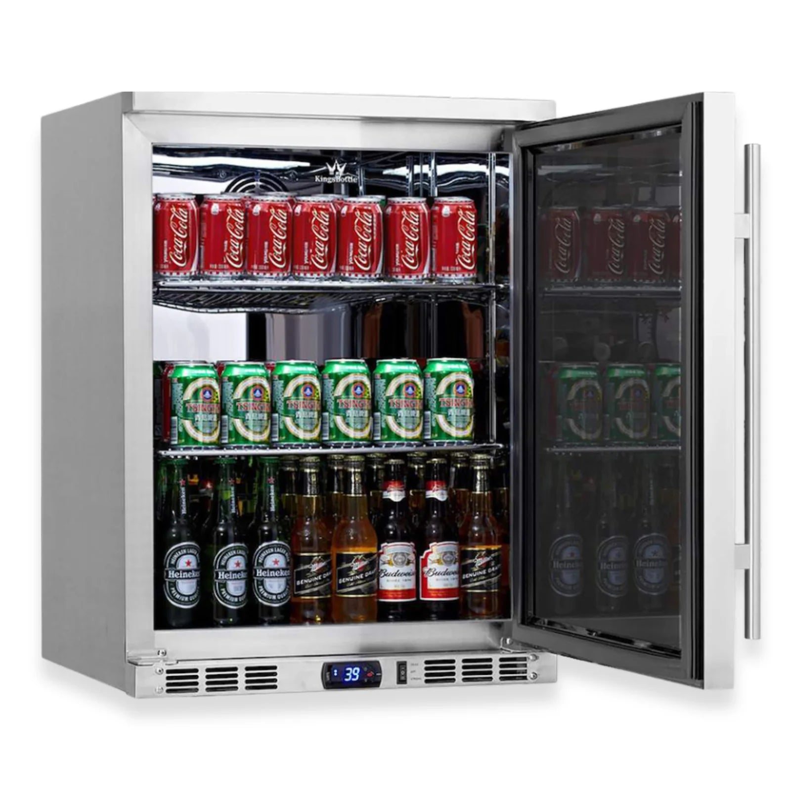 KingsBottle 24 Inch Undercounter Beverage Cooler with Heating Glass Door KBU55M LHH