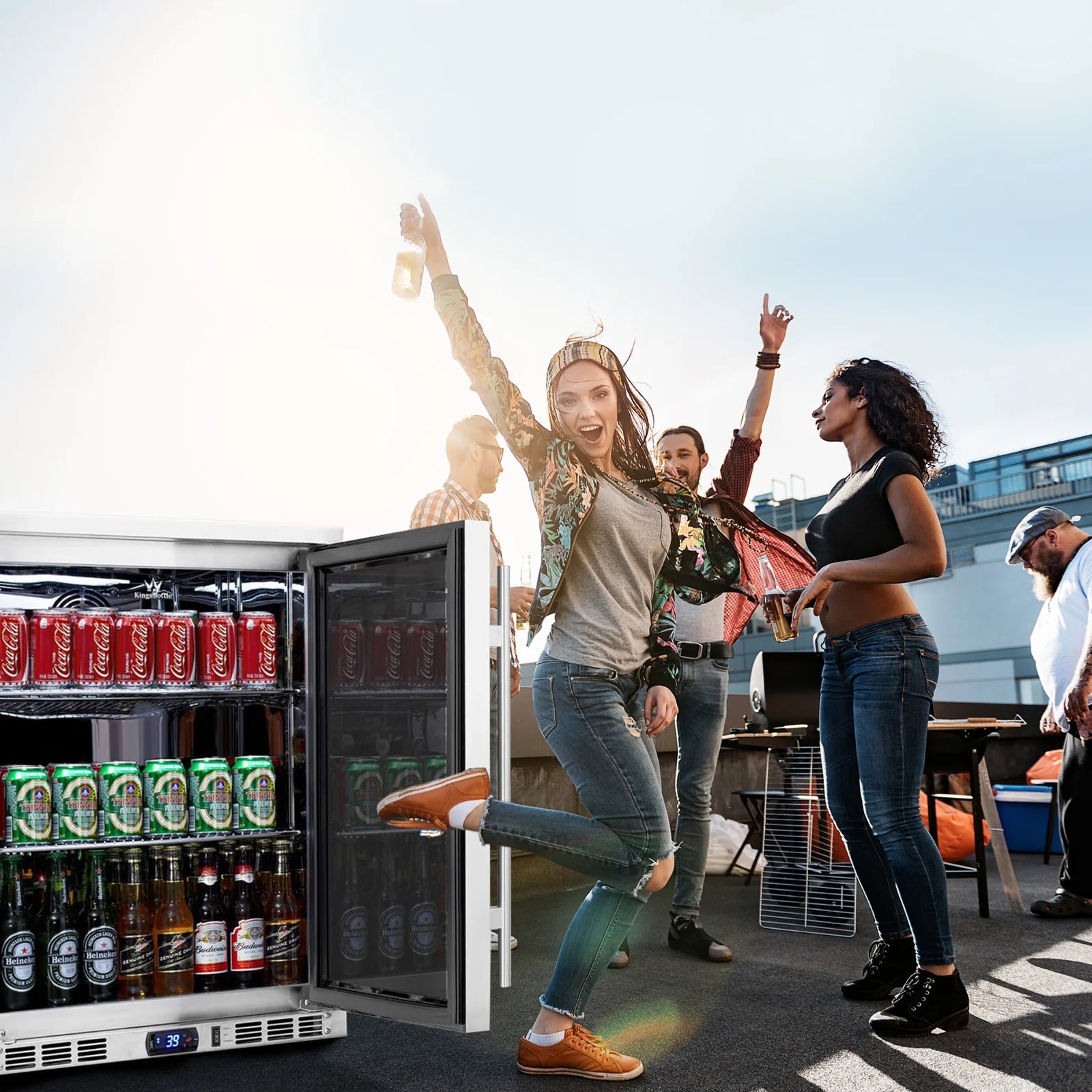 KingsBottle 24 Inch Undercounter Beverage Cooler with Heating Glass Door KBU55M LHH