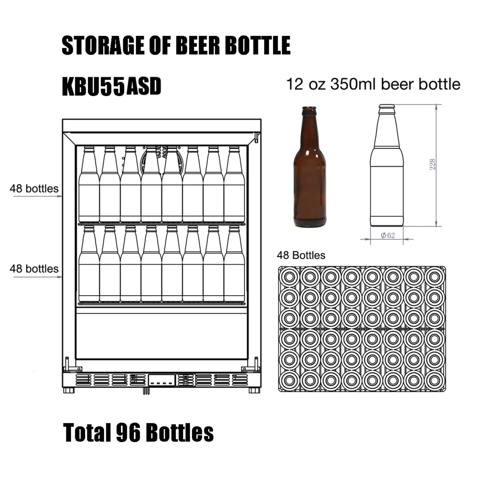 KingsBottle 24-Inch Outdoor Beverage Refrigerator with Solid Stainless Steel Door KBU55ASD LHH
