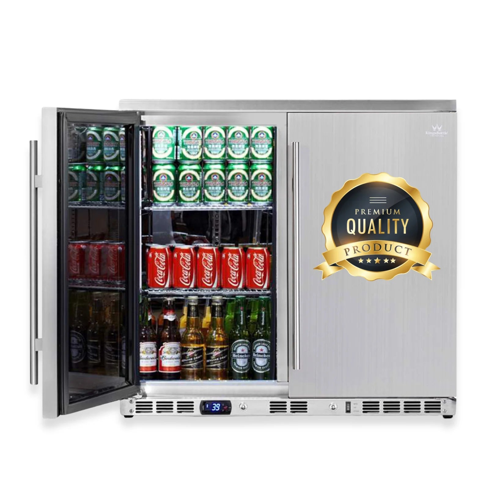 KingsBottle 36 Inch Outdoor Beverage Refrigerator 2 Door For Home KBU56ASD