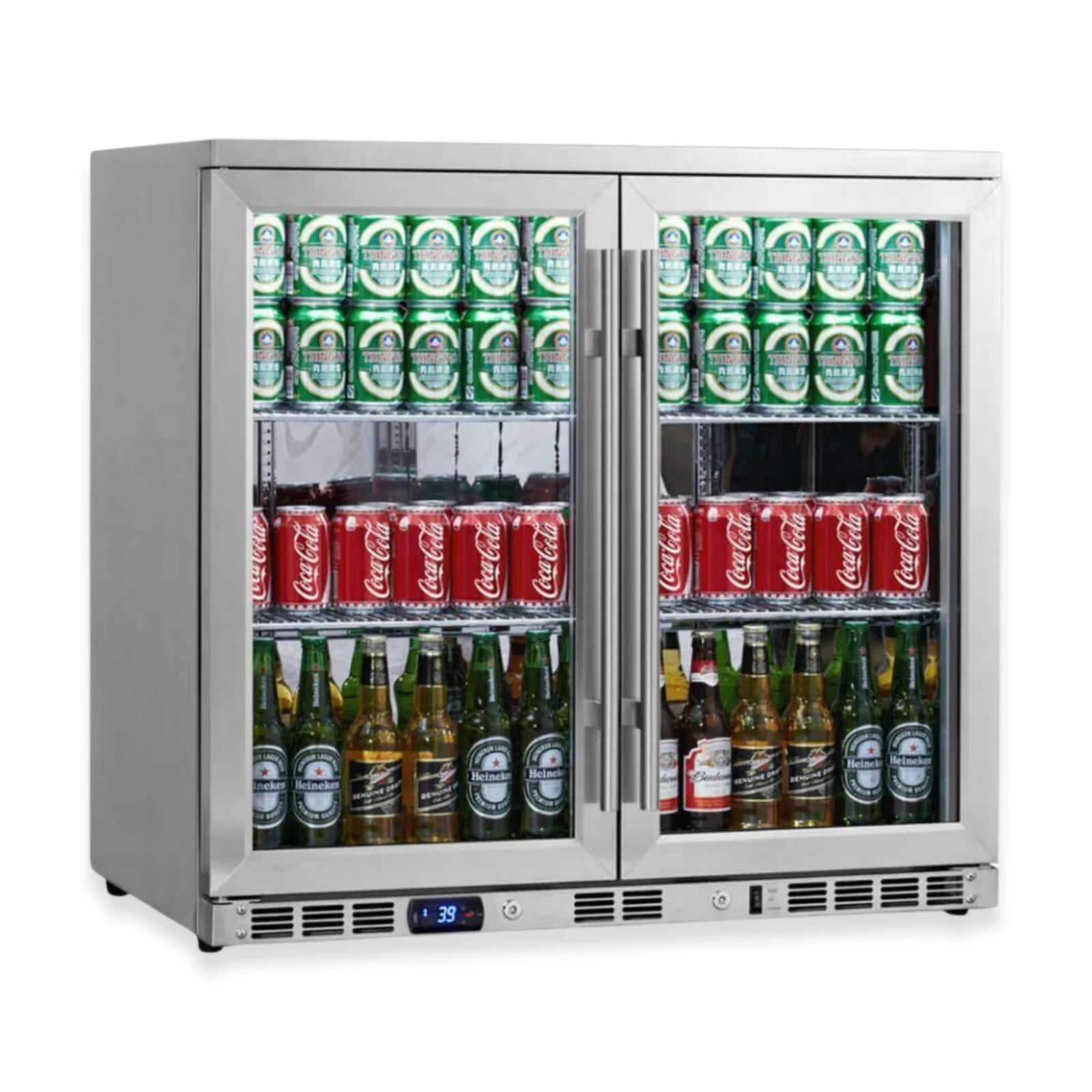 KingsBottle 36-Inch Heating Glass Dual Door Built In Beverage Fridge KBU56M