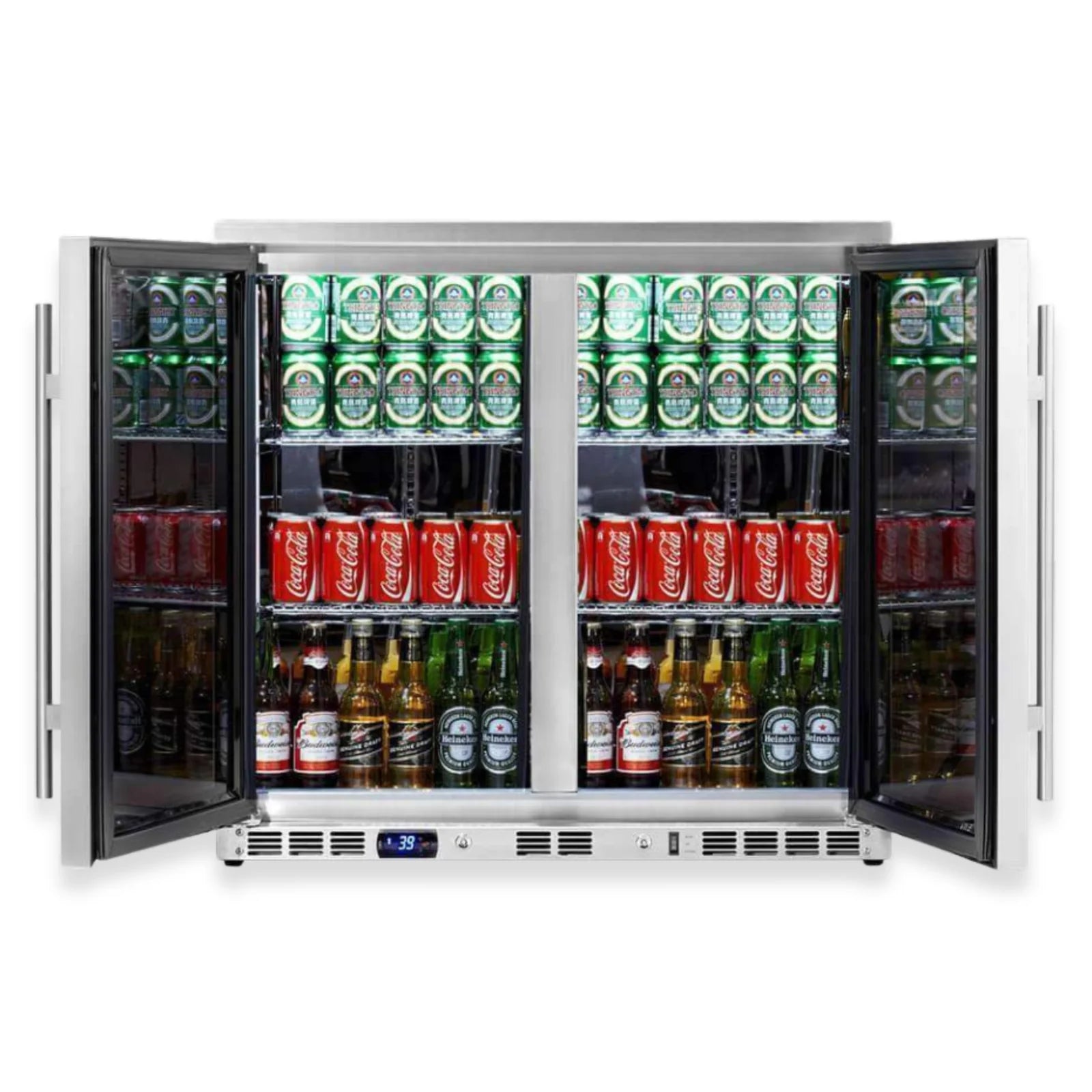KingsBottle 36-Inch Heating Glass Dual Door Built In Beverage Fridge KBU56M
