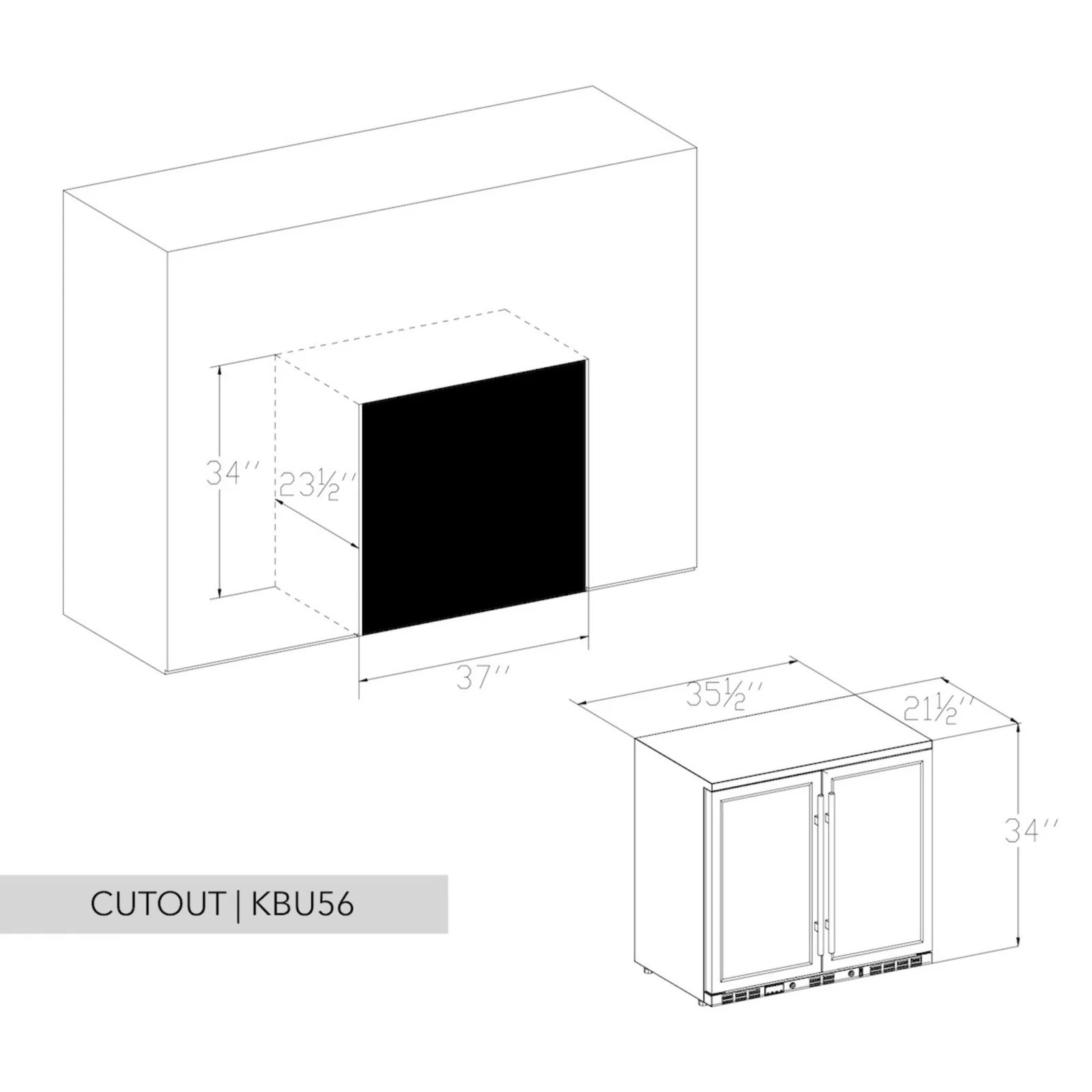 KingsBottle 36-Inch Heating Glass Dual Door Built In Beverage Fridge KBU56M