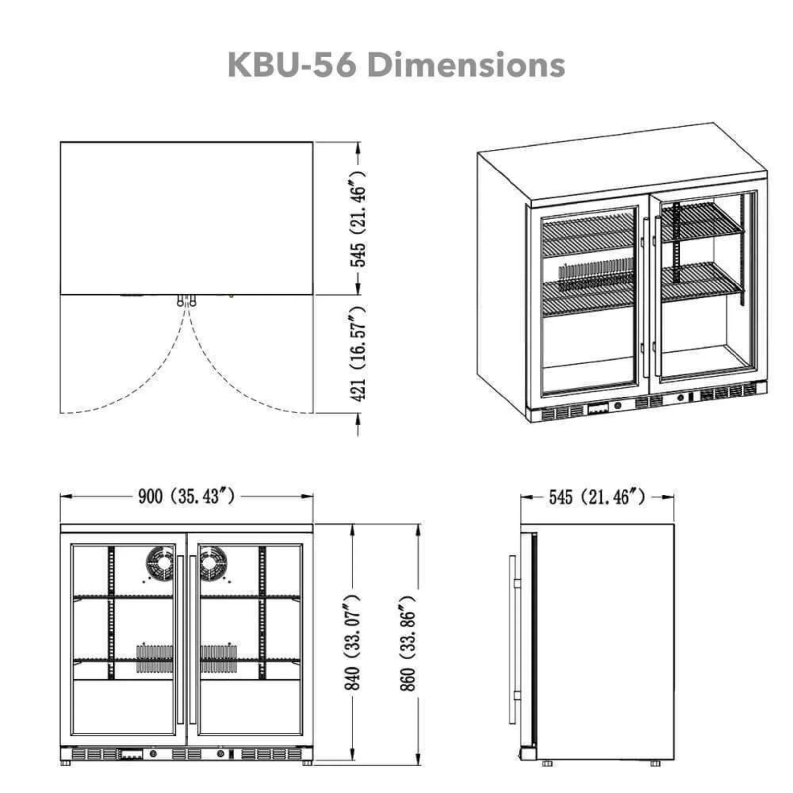 KingsBottle 36-Inch Heating Glass Dual Door Built In Beverage Fridge KBU56M