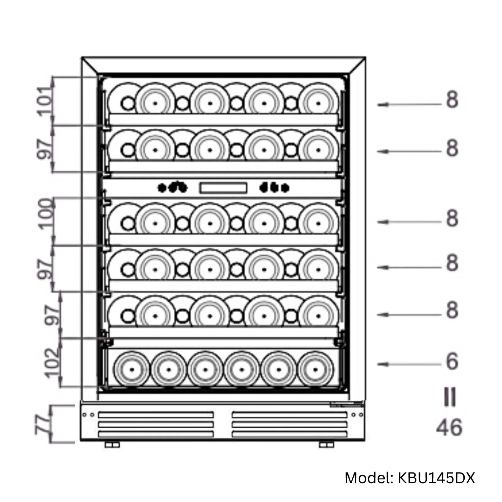 KingsBottle 24-Inch Under-Counter Dual Zone Wine Cooler with Low-E Glass Door KBU145DX-FG RHH