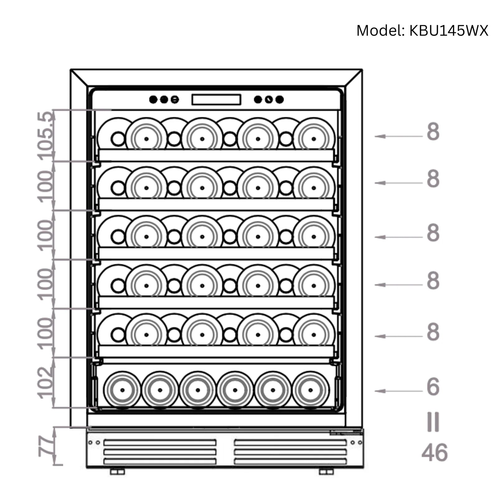 KingsBottle 24-Inch Under-Counter Single Zone Wine Cooler with Low-E Glass Door KBU145WX-FG RHH