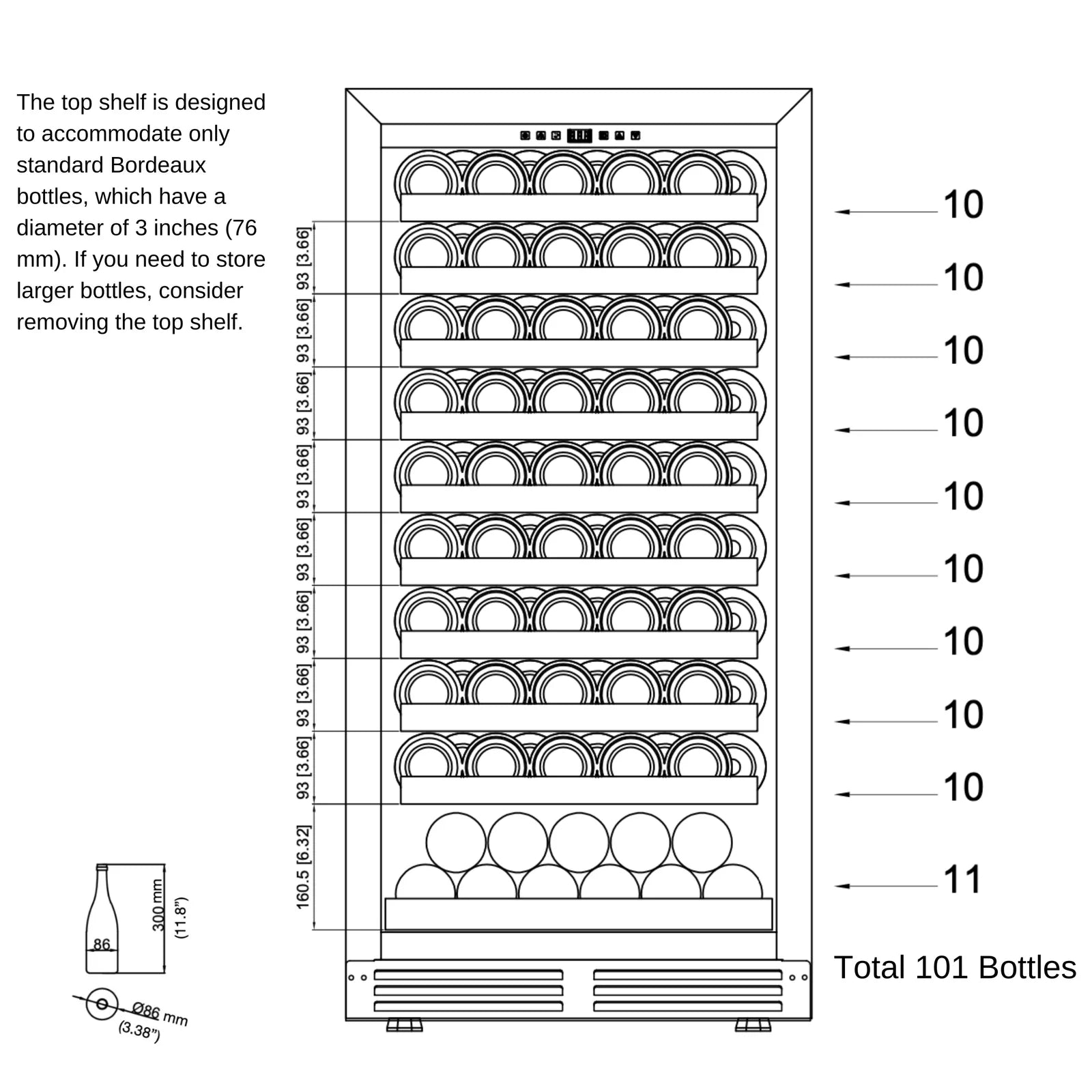 KingsBottle 47-Inch Height Single Zone Wine Cooler with Low-E Glass Door KBU265WX-FG RHH