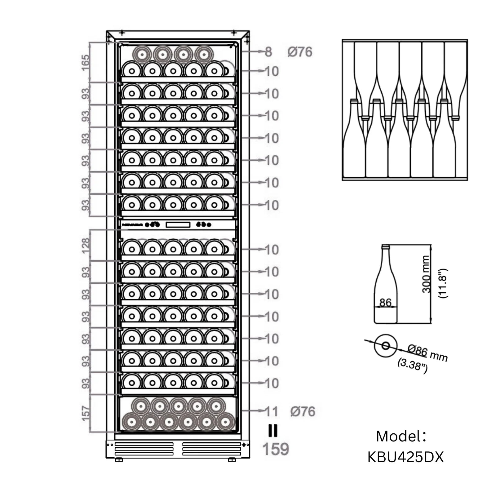 KingsBottle Tall Dual Zone Upright Wine Cooler | Low-E Glass & Silent Cooling KBU425DX-FG RHH